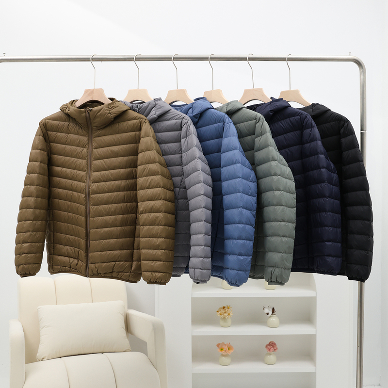 Lightweight down Jacket for Men, Short Style, 90% White Duck Down, Autumn and Winter, Cold-Proof, Warm, Lightweight, Thin, Ribbed, Outdoor Hooded Jacket