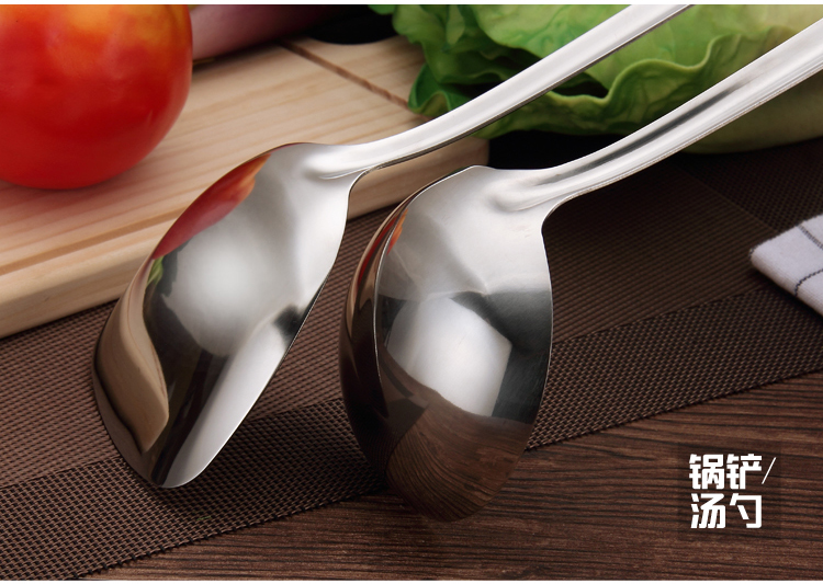 Thìa inox súp thìa nấu xẻng tay cầm dài chống dày nồi lẩu xào xẻng dụng cụ gia đình 2 bộ - Phòng bếp đồ gia dụng nhà bếp