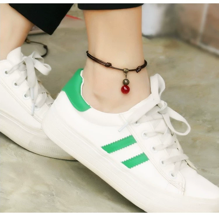 Retro dây đỏ thời trang nữ Phiên bản Hàn Quốc của năm dây đỏ sinh viên đầu hổ đồng màu vòng chân đôi vòng chân đơn giản lắc chân nữ handmade