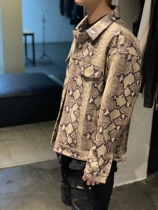 LA CALIFFA Himalaya White python print sheepskin CR-X loose fit OS denim jacket leather jacket