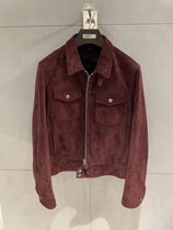 LA CALIFFA Burgundy Red Temperament President Style TF slim-fit version suede lambskin denim jacket