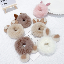 Children Hair Accessories Cute Plush Rabbit Ears Deer Corner Hair Ring Net Red Christmas New Year Head Rope Little Girl Hair Rope Leather Fascia