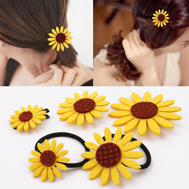 Children Hair Accessories Cute Sunflower Hair Ring Baby Zhair Leather Fascia Flowers Hairpin Girl Hair Ring Hair Ring Trinkets