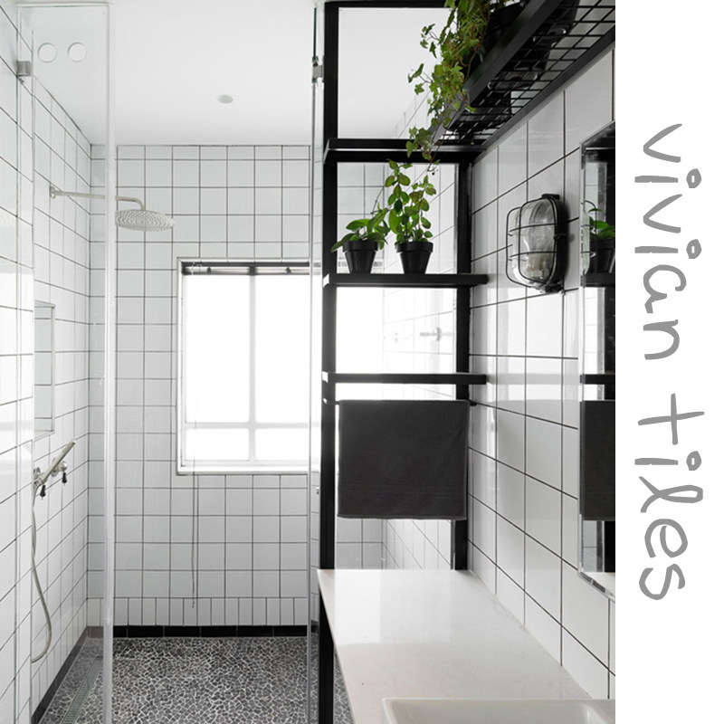 Nordic black-and-white kitchen dressing room wall tiles 300x600 I-grid porcelain nine-grid subway bread tiles