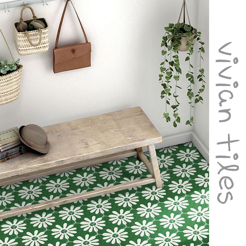 Green Moroccan flower tiles Nordic retro powder room bathroom wall tiles balcony kitchen tiles