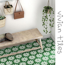 Green Moroccan small flower tiles Nordic retro bathroom bathroom wall tile balcony kitchen floral slices