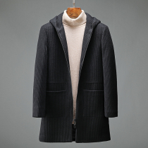 Luxurious quality coarse needle wool line Even cap clip cotton wool jacket Winter men thickened warm medium long style coat