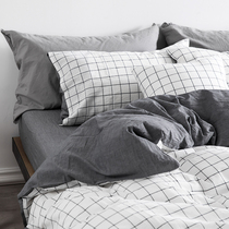 Nordic minimalist style washed cotton four sets minimalist Europlaid full cotton bed for supplies pure cotton quilt cover