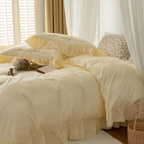 Han Style Big Lace -- 100 Matte Han Style Teenage Girl Hearts Princess Wind Lotus Leaf Side Pure Cotton Full Cotton Four Sets