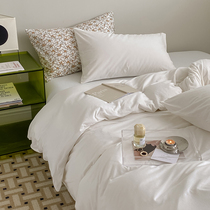 Soft and soft glutinous glutinous ~ -- knitted cotton pure white full cotton sky cotton nude sleep four pieces of white bed product