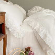 Korean princess wind -- white large lace pure white girls heart double-deck yarn bed pint pure cotton cloth four pieces