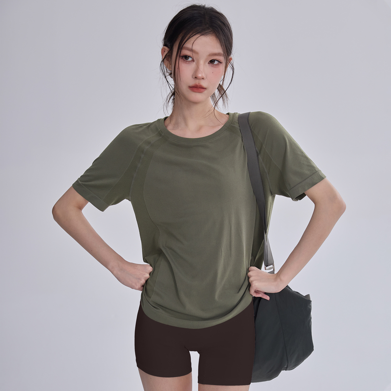 Loose Yoga Clothes, Quick-Drying, Breathable Sports Tops, Outdoor Hiking, Pilates Training, Fitness Short-Sleeved Round-Neck T-Shirts