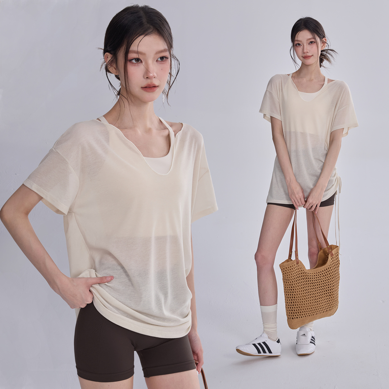 Loose Yoga Wear T-Shirt Women's Fitness Slimming Top Breathable Sports Short-Sleeved Blouse Running Pilates Training Clothes