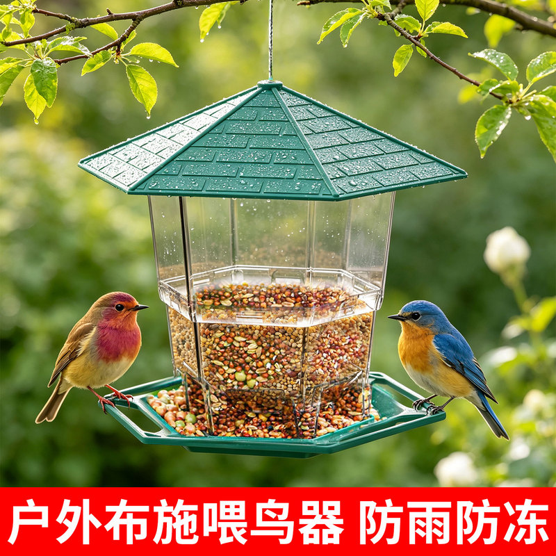 Outdoor Bird Feeder, Semi-Automatic Feeder for Outdoor Balconies, Hanging Type for Courtyards, Waterproof Bird Trough for Wild Sparrows