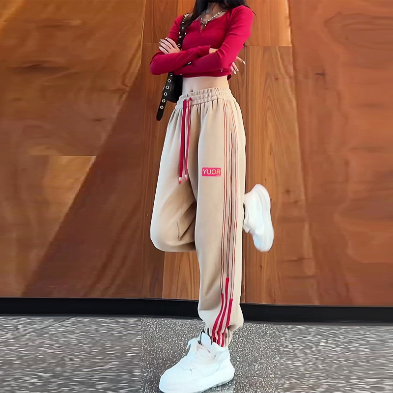 Drawstring Casual Sweatpants for Women with Color-Blocked Stripes, Jogger-Style Sports Pants, 2026 Spring and Autumn New Versatile Harem Pants