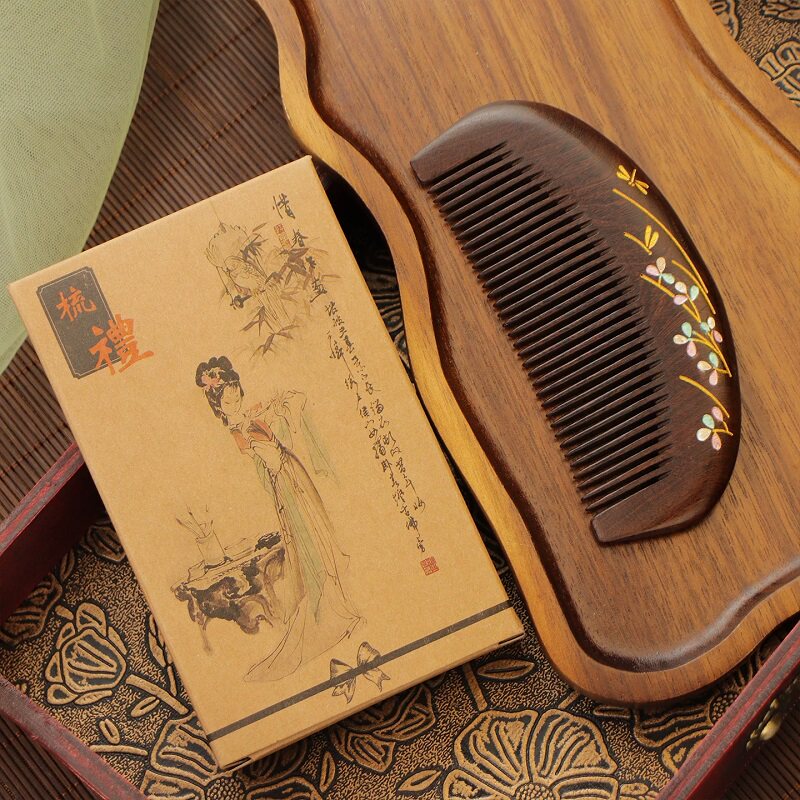 天然金丝檀木檀木梳子便携家用静电脱发防梳子细齿加厚防打结女生