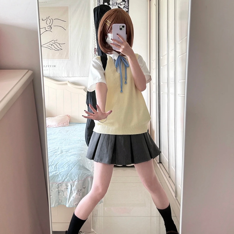 Japanese Style Jk Uniform Vest Sweater for Women, School Style Solid Color Basic Knitwear, Sleeveless V-Neck Pullover