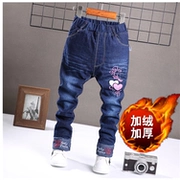 Trẻ em cộng với quần jean nhung bé gái quần mùa đông quần cotton dày quần bé trai 3 ấm 4 quần 5 mùa đông 6-7-8 tuổi