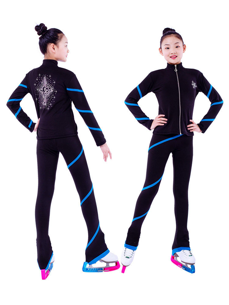 Children figure skating clothing training blouses girls all season waterproof plus suede wear spiral striated ice pants