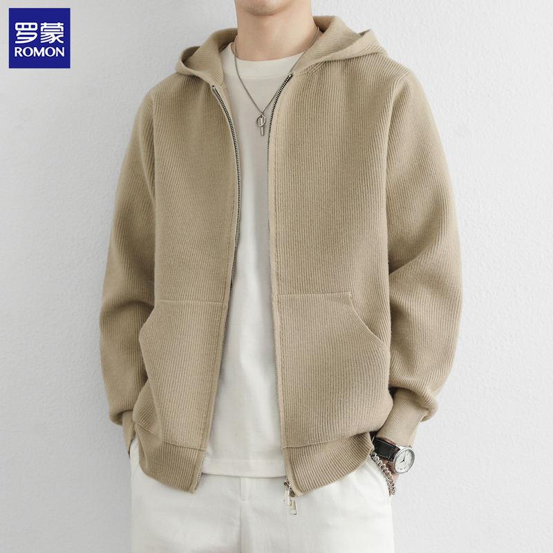 Romon Hooded Cardigan Jacket for Men, High-End Spring and Autumn Trendy Brand Knit Sweater Jacket, Loose and Casual Style Sweater Romon Hooded Cardigan Jacket for Men, High-End Spring and Autumn Trendy Brand Knit Sweater Jacket, Loose and Casual Style Sweater