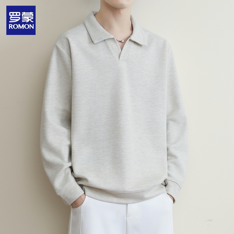 Romon Polo Collar Sweatshirt for Men, New Spring and Autumn Style, American-Style Loose Fit, Long-Sleeved Top, Simple Casual Base Shirt Romon Polo Collar Sweatshirt for Men, New Spring and Autumn Style, American-Style Loose Fit, Long-Sleeved Top, Simple Casual Base Shirt