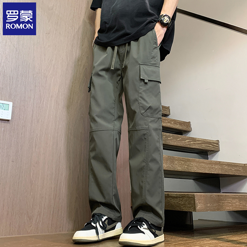 Romon Spring and Autumn Straight-Leg Sports Pants Outdoor Paratrooper Casual Pants Men's Loose Multi-Pocket Cargo Pants