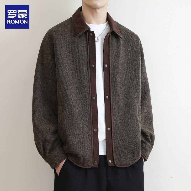 Romon Lapel Patchwork Jacket for Men, New Spring and Autumn Style, High-End Loose Casual Top, American-Style Workwear Jacket, Trendy Romon Lapel Patchwork Jacket for Men, New Spring and Autumn Style, High-End Loose Casual Top, American-Style Workwear Jacket, Trendy