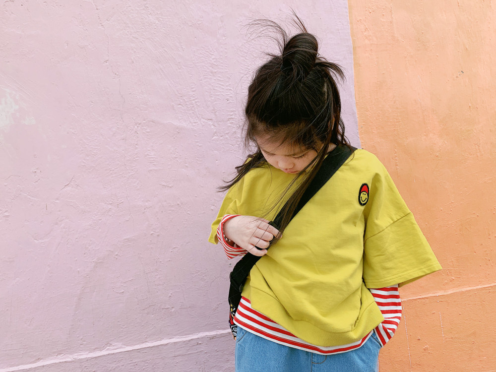 Non-refundable sweetcity boys and girls Japanese style comfortable and easy to wear thin short-sleeved pullover casual top