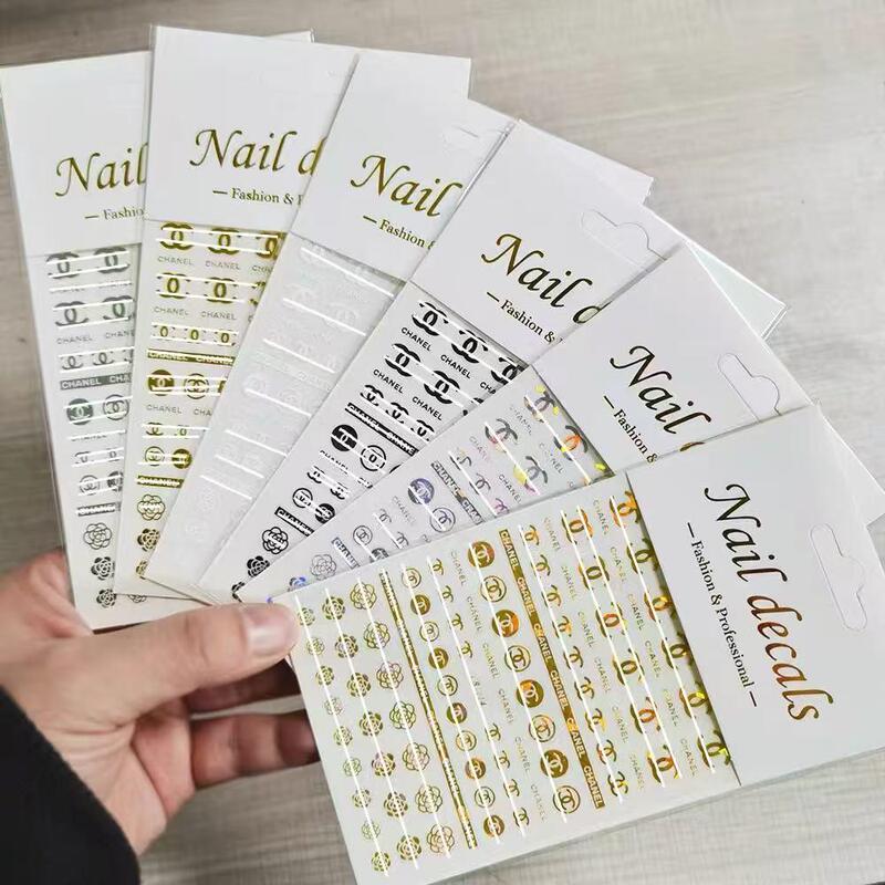 Trendy Viral Stickers with Designer Logos, Luxury Chanel-Style Nail Stickers, Nail Art Decorations