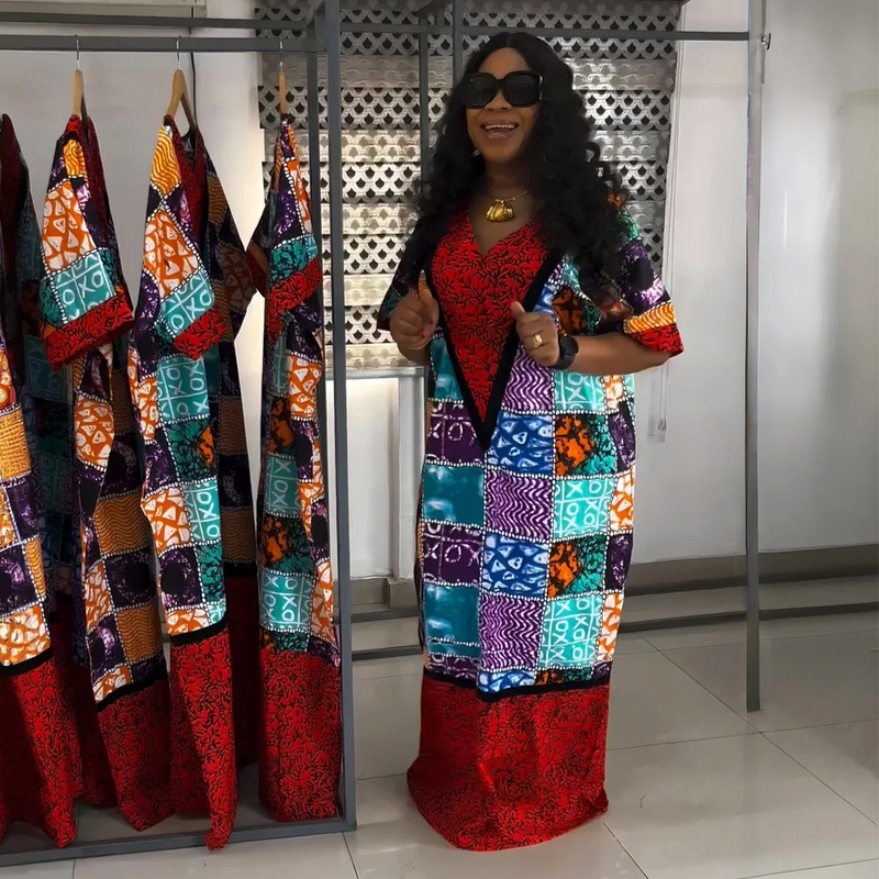2024 New Africa Plus Size V-Neck Long Dress African Long Dress for Women