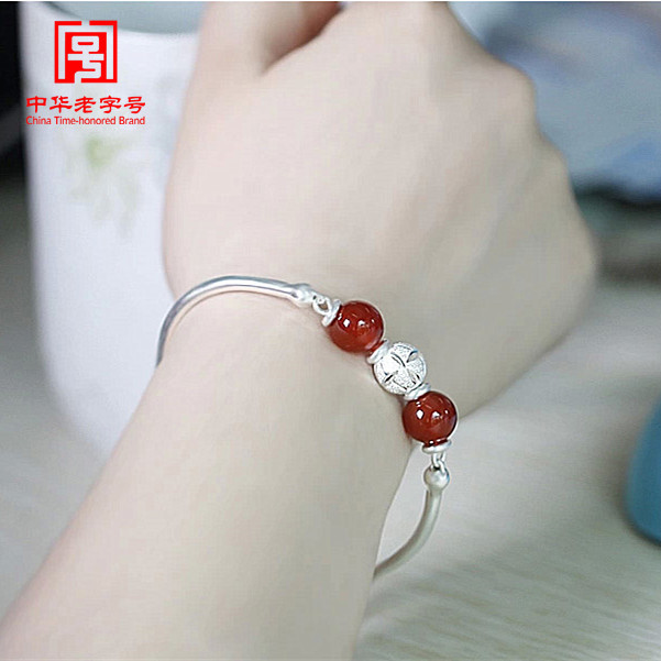 S999 Pure Silver Bracelet for Women, Jade Stone Fortune Beads Silver Jewelry, Gift for Girlfriend or Best Friend on Valentine's Day