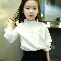 Trẻ em mặc áo sơ mi 2018 thu đông Trẻ em phiên bản Hàn Quốc của các cô gái lớn cotton dài tay hoang cộng với áo sơ mi trắng quần áo trẻ em thu đông 