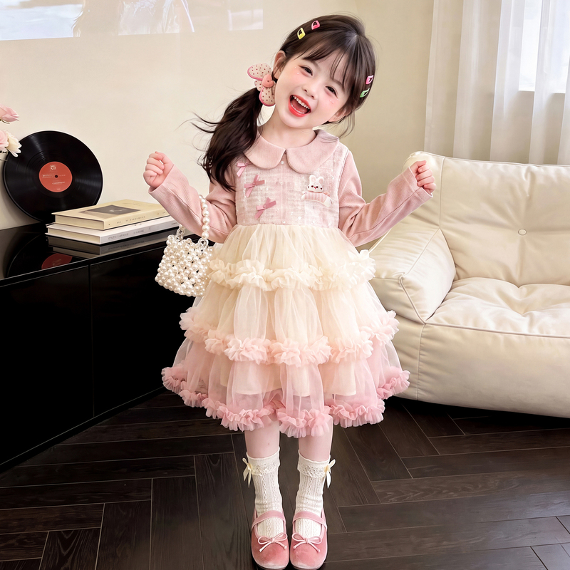Girls' Autumn Dress 2026 New Children's Beautiful Dress Set Spring and Autumn Little Girl Princess Tank Dress