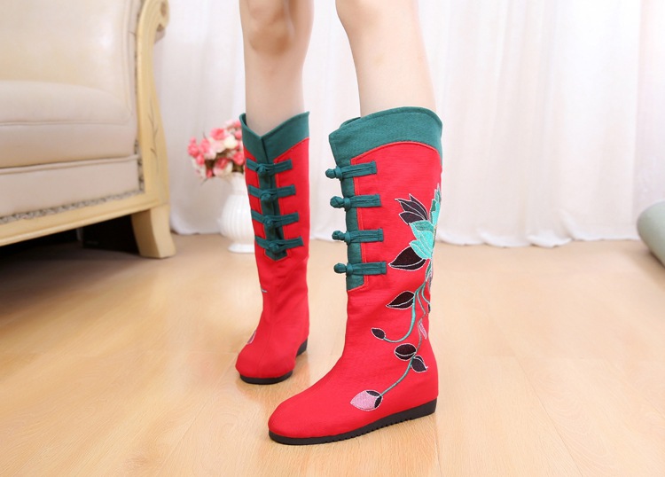 Giày bò Bắc Kinh cũ mới có dây buộc gió quốc gia đơn ủng thêu tăng giày nữ trong giày cao boot đùi
