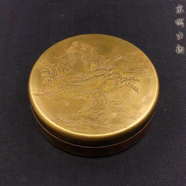 Antique miscellaneous pure copper brass ink cartridge printing mud box study four treasures antique calligraphy copper portable ink cartridge round ink cartridge