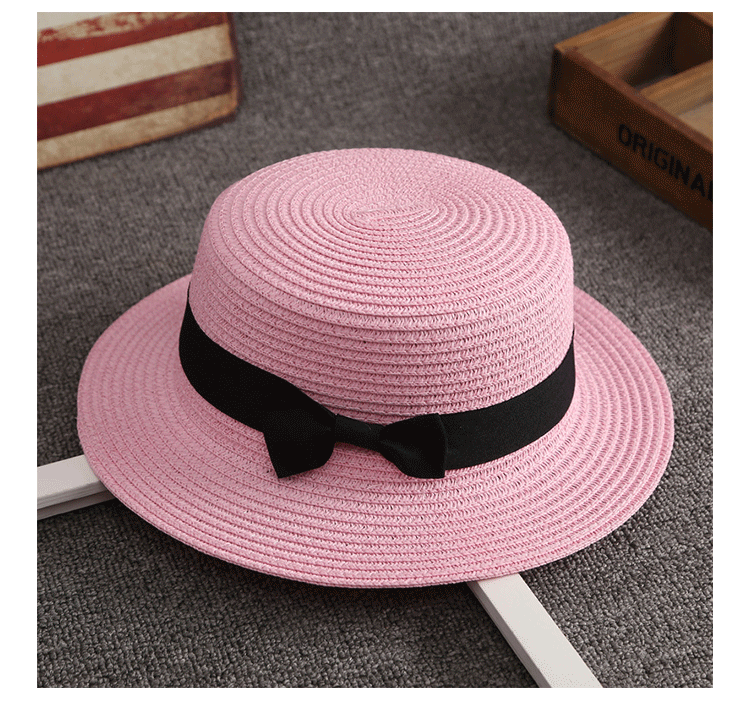 Women'S Gender Korean Straw Hat Female Summer British Retro Flat Top Beach Travel Hat