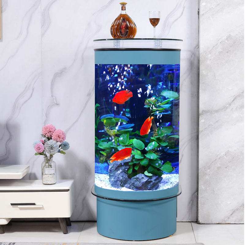 2021 new fish tank living room small semi-circular glass ecological aquarium cylindrical vertical home floor large