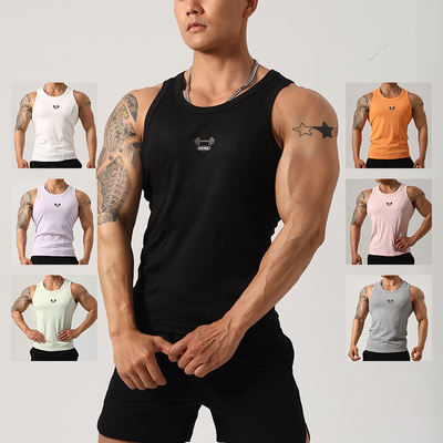Striped quick-drying tight vest, muscular men's fitness wear, elastic basketball, summer sports sleeveless weightlifting base T-shirt