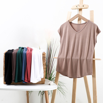 Summer new large size ice silk modal cotton T-shirt womens v-neck short-sleeved thin bottoming shirt loose sleeveless top