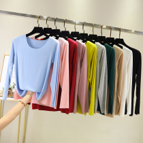 Modale long sleeve T-shirt female spring and summer white thin inner hitch bottom shirt round collar without mark and pure color short blouse