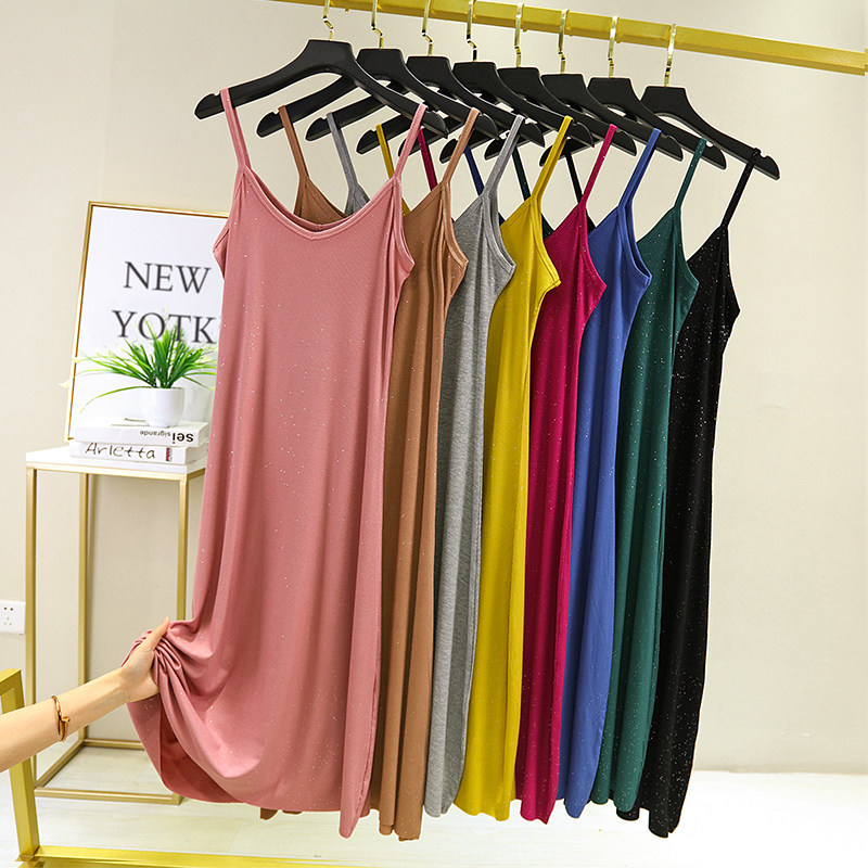 Modale Pendant With Skirt Woman Summer 2022 New Inner Hitch Bottom Inner Lining Dress Long Version Big Size V Collar Ocean Dress Tide