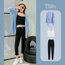 Slub cotton cardigan sunscreen coat womens summer large size long long sleeve with thin air-conditioning shirt shawl short coat