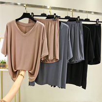 Modal short-sleeved T-shirt womens summer half-sleeved shorts two-piece slim loose pajamas set plus size blouse thin