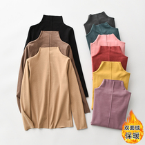 2022 autumn and winter foreign air semi-high collar bottom-shirt woman t plus suede thickened inner lap long sleeve big code dush warm jacket