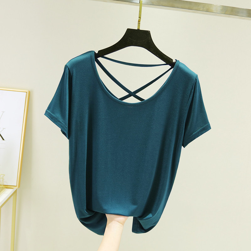 Beauty back T-shirt female summer slim loot short sleeve modell hit undershirt back hollowed-out sexy open-back pure blouse