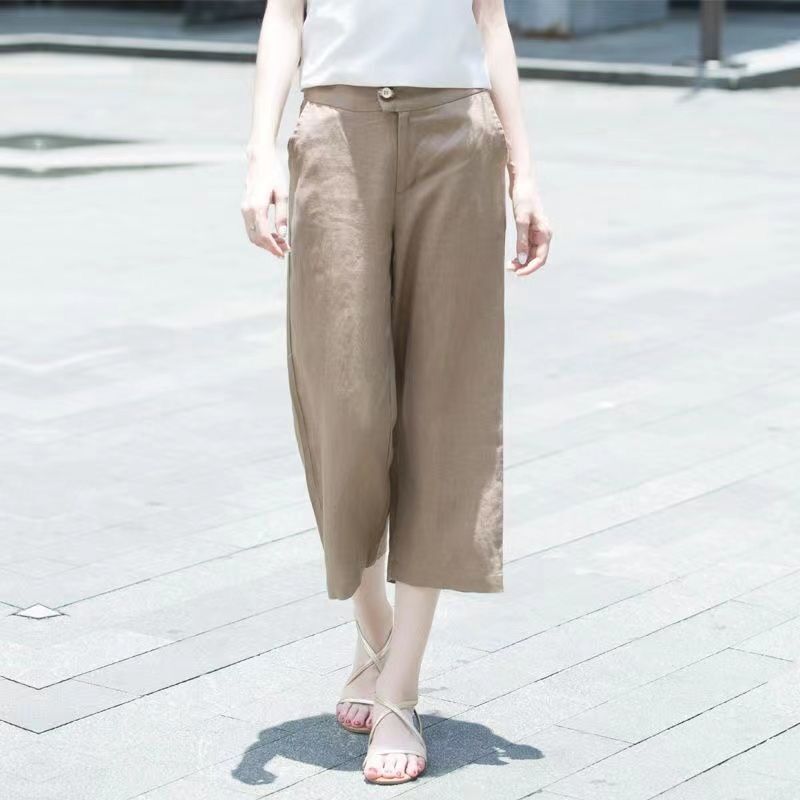 Summer Cropped Pants Cotton Linen Wide-Leg Pants Women 2026 New Thin Casual Pants High-Waisted Capri Pants Linen Trousers