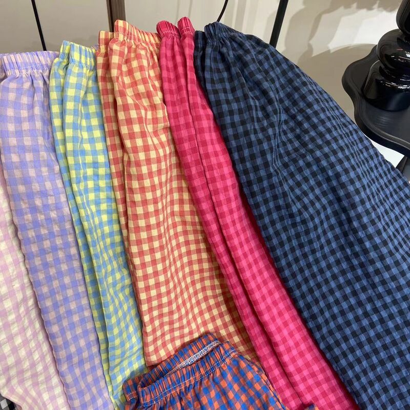 1.0-150kg Korean Style Plaid Sweet Lounge Pants for Women 2025 Spring/Summer Plus Size Loose Thin Home Pants