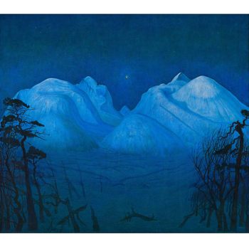 ຫໍພິພິທະພັນສິລະປະການເກັບກໍາຮູບແຕ້ມນ້ໍາມັນຫ້ອງດໍາລົງຊີວິດພື້ນຫລັງ Wall Decorative Painting Night_in_the_Mountains 60-52