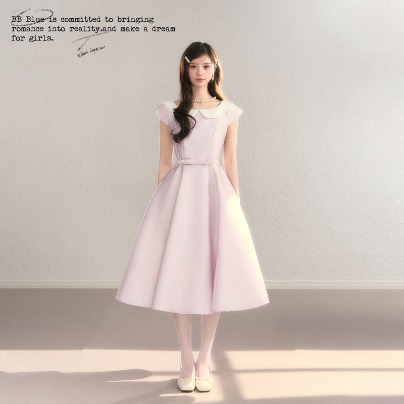 Bb Blue/Miss Windsor/French-Style Waist-Cinching Doll Collar Dress Hepburn High-End Princess Long Dress