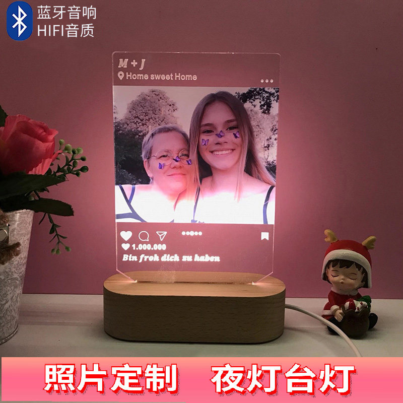 Bedroom Creative Send Girlfriend Birthday Gift Photo Custom Little Night Light Plug-in Solid Wood Lettering lovers colour printed table lamp-Taobao